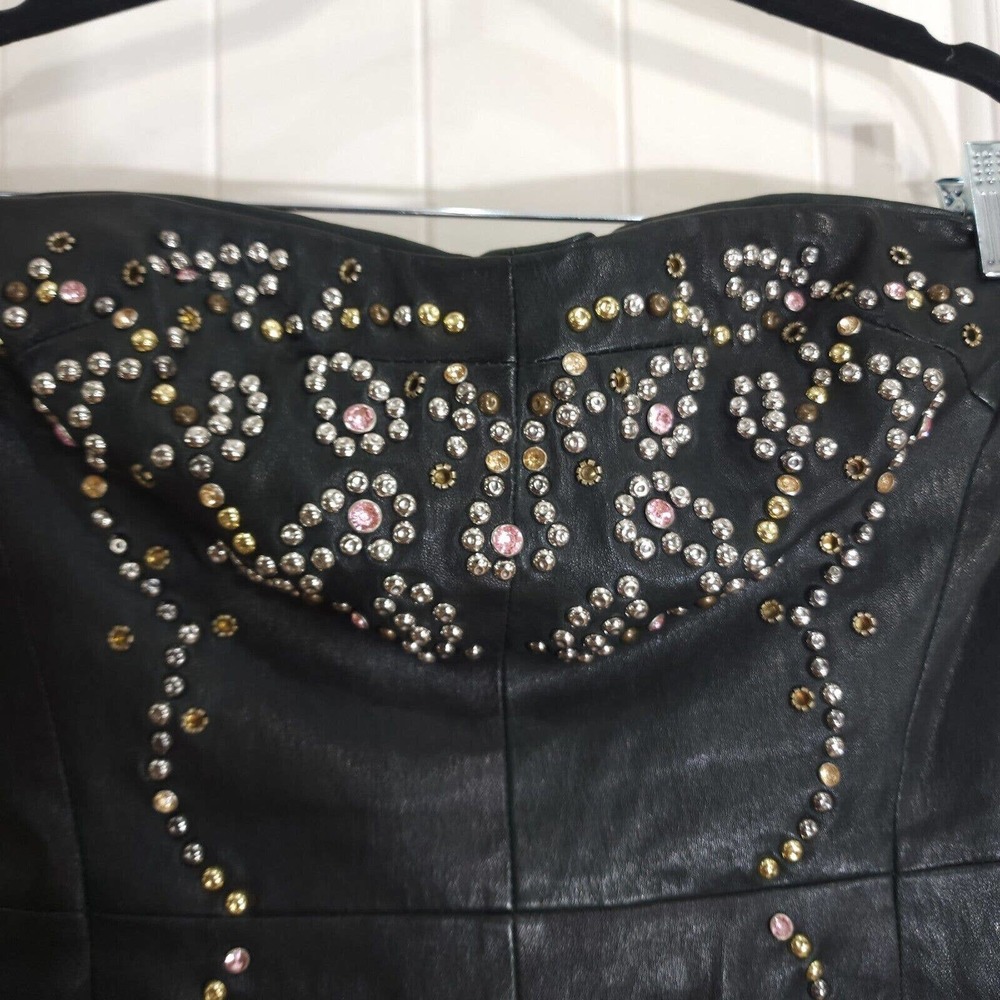 Isabel Marant Womens Dress Diana Black Lamb Leather Studded Strapless Mini Y2K 8 - Picture 4 of 12
